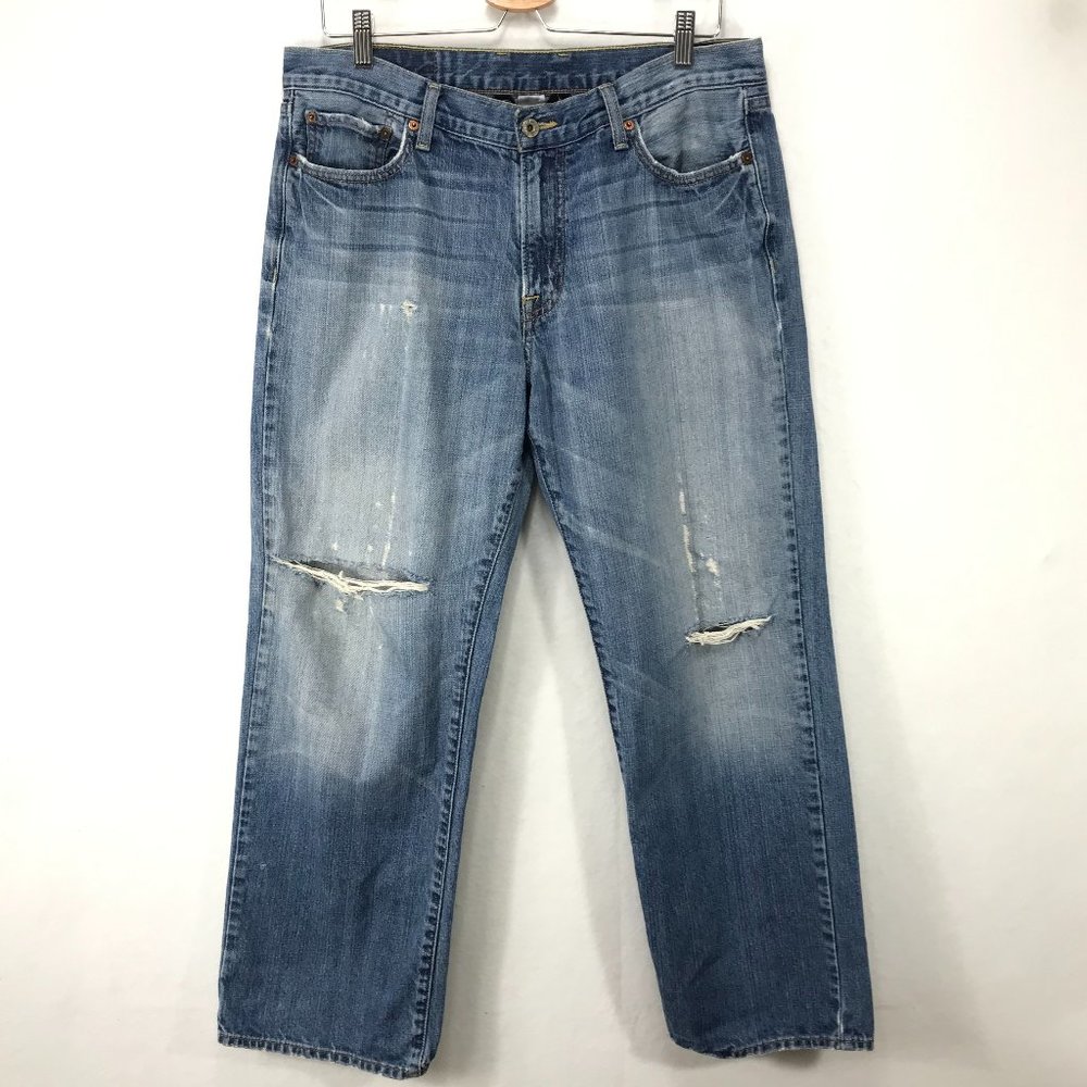 Lucky Brand Men's Straight Jeans Light Blue Distressed